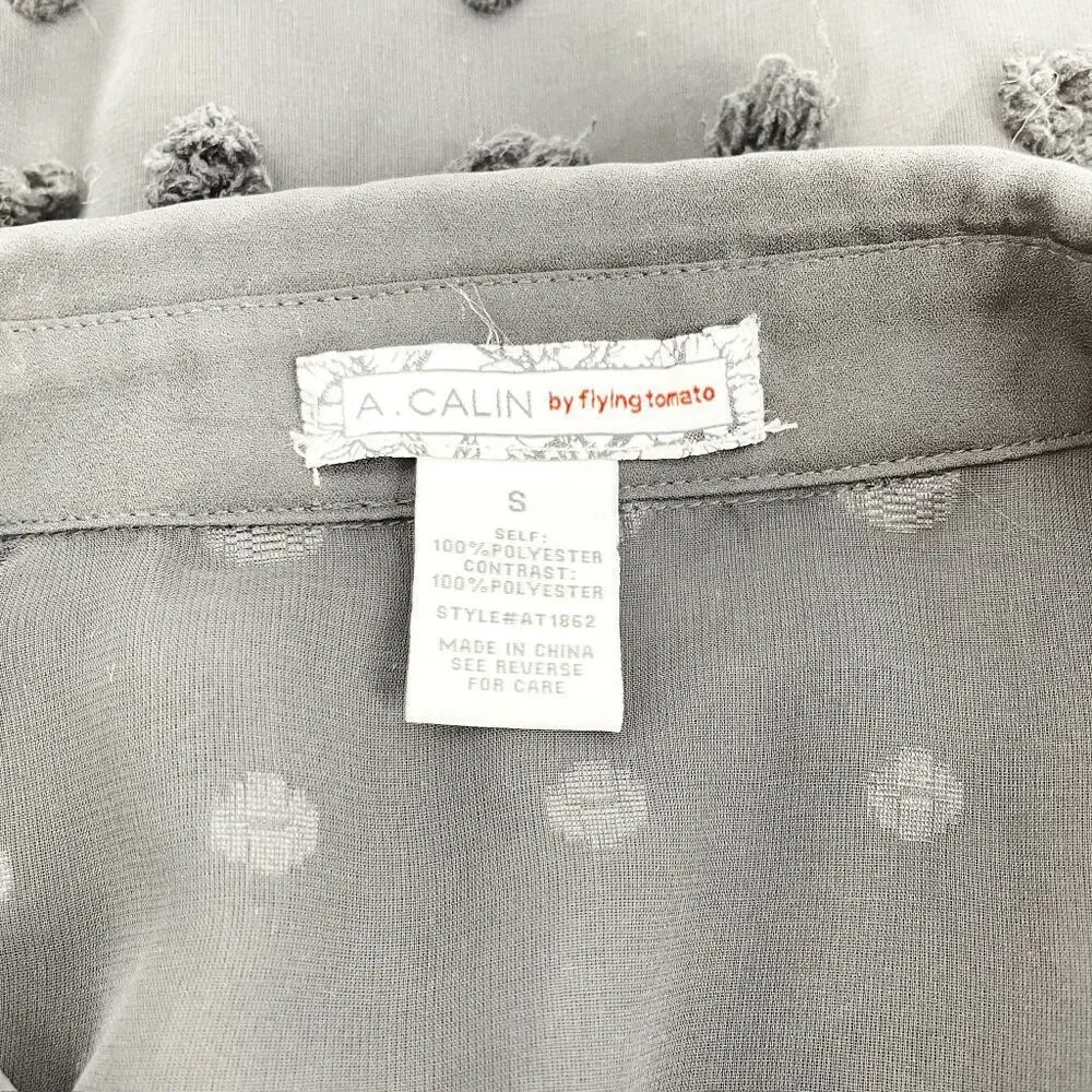 Anthropologie Flying Tomato Sheer Pom Pom Button Down Shirt Womens Size S Black - Picture 3 of 3